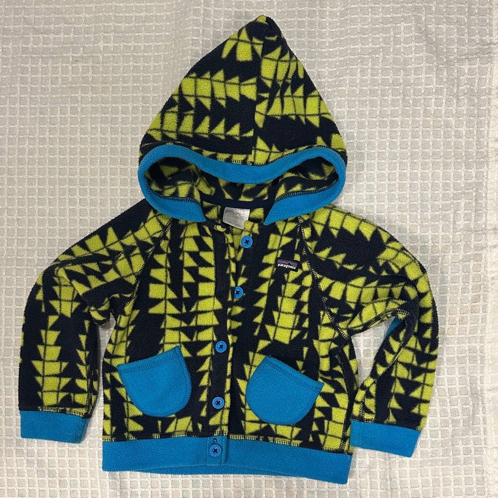 Patagonia Kids Hoodie - Black and Yellow with Blue Accents